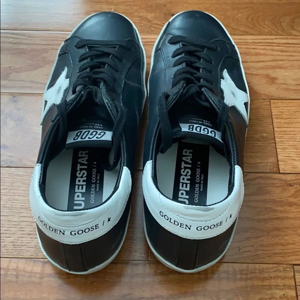Golden Goose Black Leather Superstar Sneakers with White Star - Picture 5 of 15